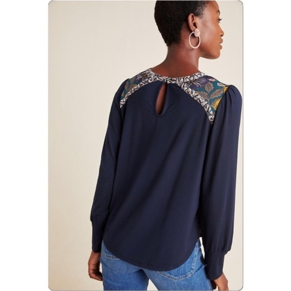 Anthropologie Tiny Brand Wesley Floral Top Navy Medium - Picture 3 of 13